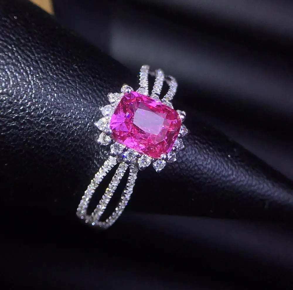 

Sapphire Ring 1.54ct Real Pure 18 K Natural Pink Sapphire Padparadscha Gemstones 18 k Gold Diamonds Stone Female Ring