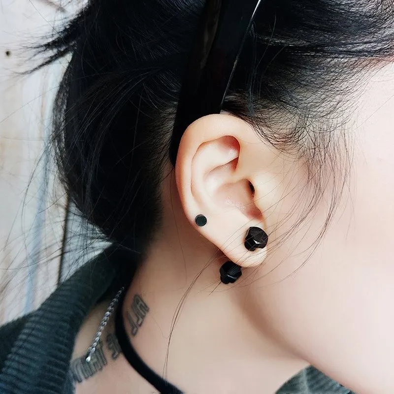 

Fashion Men Women Punk Rock Screw Titanium Steel earrings Hexagon Screw Bolt Stud Silver Black Earring Jewelry