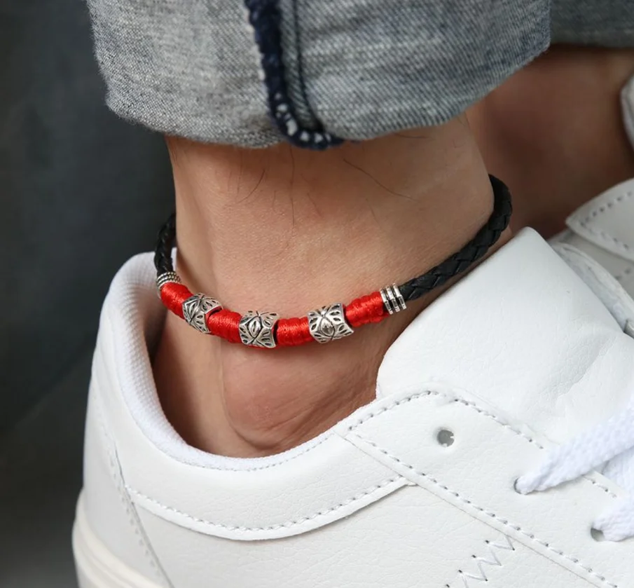 Высокая секция-ручной кожаный веревочный браслет ножной браслет для мужчин женщин пара украшения для ног Ретро Индивидуальность лодыжки Орна мужчин ts