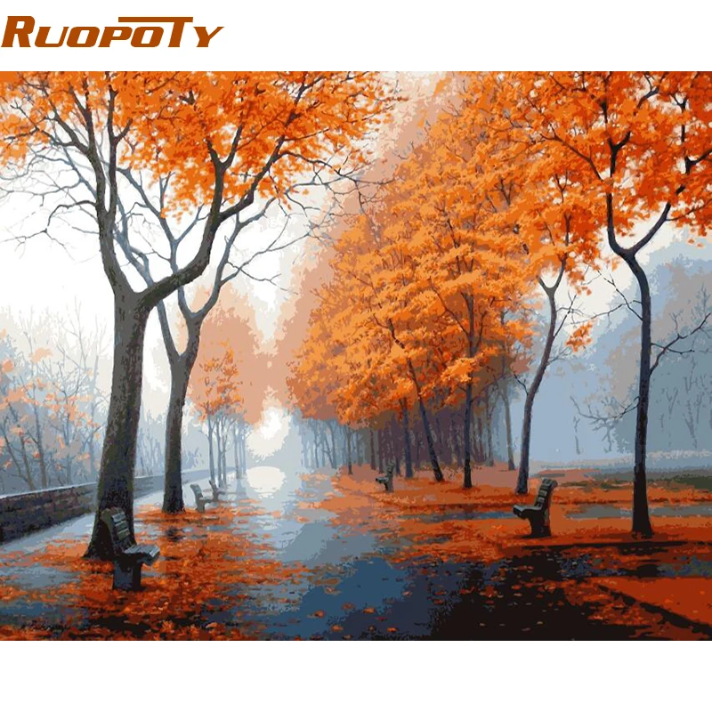 RUOPOTY Рамка DIY Painiting по номерам Пейзаж Современная Настенная живопись на холсте Ручная роспись Акриловая картина для домашнего декора