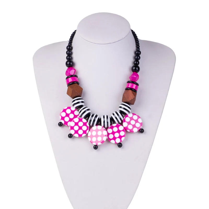 Модные деревянные ожерелья из смолы с подвеской в форме круга для женщин, круглые геометрические акриловые бисерные цепочки, подарки, ювелирное ожерелье - Окраска металла: pink