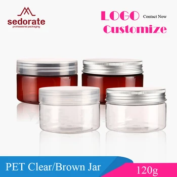 

Sedorate 50 pcs/Set High Quality PET Plastic Clear Jars Brown Jars With Aluminum Lid 120ML Storage Container Bottles YS04