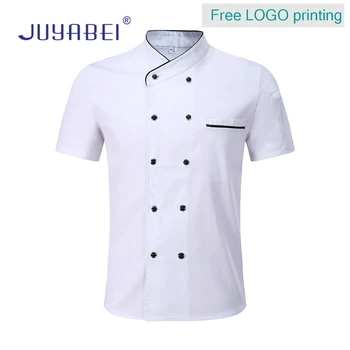 

Free Logo Print Unisex 14 Color Chef Short Sleeve Jacket Kitchen Chef Restaurant Uniform Food Service Bakery Barber Shop Shirt