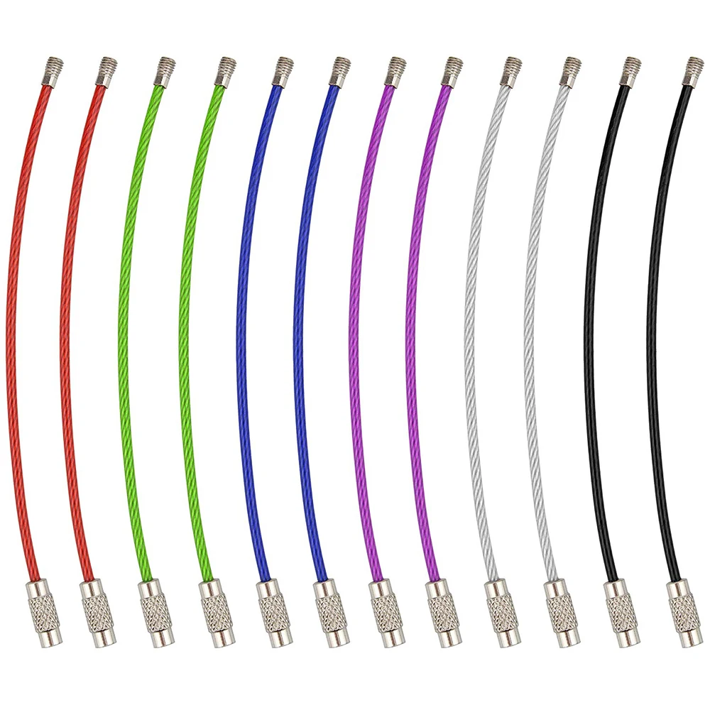 

10Pcs Keychain Tag Rope DIY Hand tool Stainless Steel Wire Cable Loop Screw Lock Gadget Keyring Circle Camp Hand Tool Set