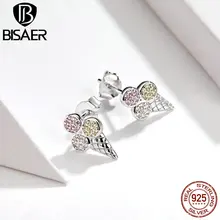 BISAER, 925 пробы мороженого, серебряные, хит лета, мороженое, изысканные маленькие серьги-гвоздики для женщин, ювелирные изделия, ECE642
