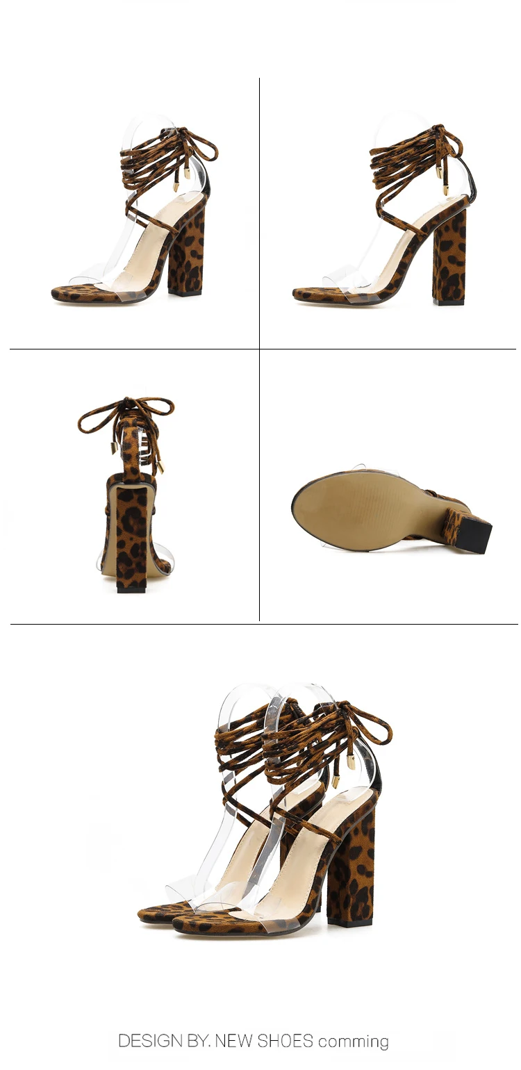 Aneikeh/; Модные женские Босоножки на каблуке; туфли-лодочки с ремешком на щиколотке с леопардовым принтом; женские туфли для вечеринок на очень высоком квадратном каблуке 11 см