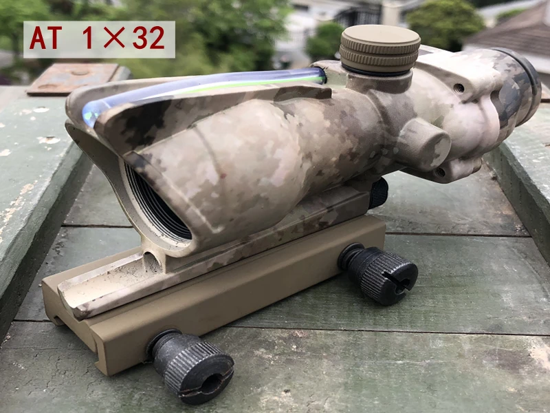 AT Охотничий прицел Trijicon ACOG 1X32 оптика из настоящего Волокна Красная точка с подсветкой шеврон стекло травление сетка тактический оптический прицел - Цвет: AT