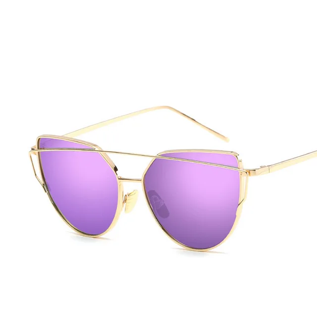 Бренд Evrfelan, солнцезащитные очки для женщин, солнцезащитные очки «кошачий глаз», мужские зеркальные солнцезащитные очки, мужские очки, Женские винтажные Золотые очки - Цвет линз: purle gold