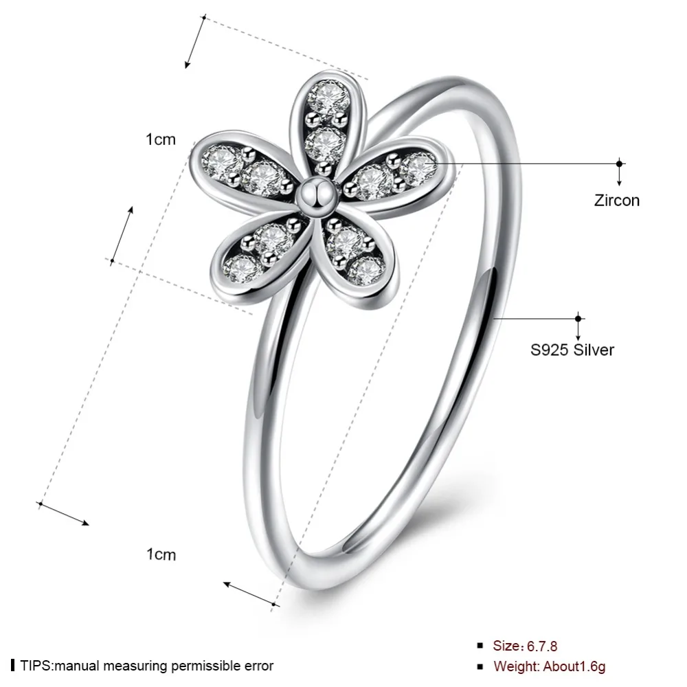 Маргаритка цветок кольца из стерлингового серебра 925 для женщин Элегантный женский кубический цирконий кольцо, чистый фианит ювелирные изделия(Lam Hub Fong RI102588