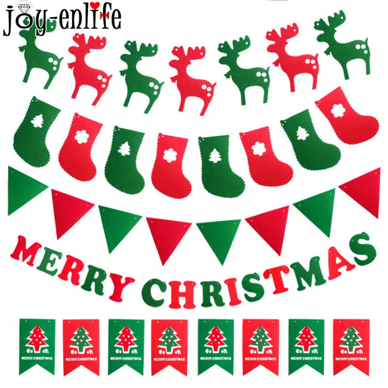 

Merry Christmas Fabric Floral Bunting Banner Navidad 2019 Decorations Elk Sock Xmas Tree Garlands Ornaments New Year Supplies
