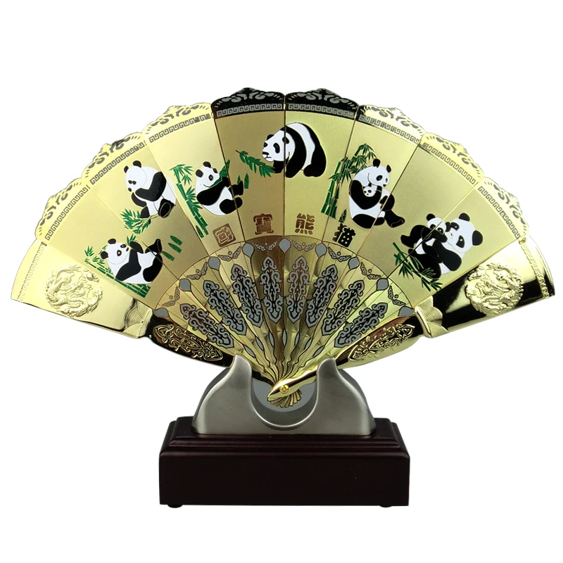 

Gold - plated copper Fan Metal Ornament Craft stereo handicraft furnishing articles new vintage business gift Desktop home Decor