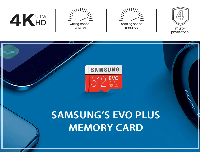 SAMSUNG Memory Card MicroSD 32GB 64GB 128GB 256GB 512GB U3 SDHC SDXC Grade EVO+ Class 10 C10 UHS TF SD Cards Trans Flash Microsd