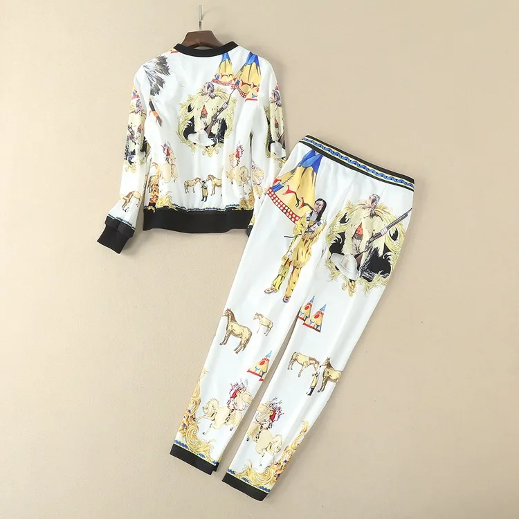 Ensemble Manches Européen Longues Printemps De Et Femmes À 2018 D'impression Veste Multi D'été Américain Mode Pantalon 6dnvPxwxS
