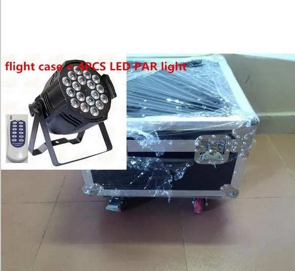 

4pcs Wireless remote control 18x12W LED Par Lights with 1 flight case RGBW 4in1 LED Par Can Par64 dj wash lighting stage light