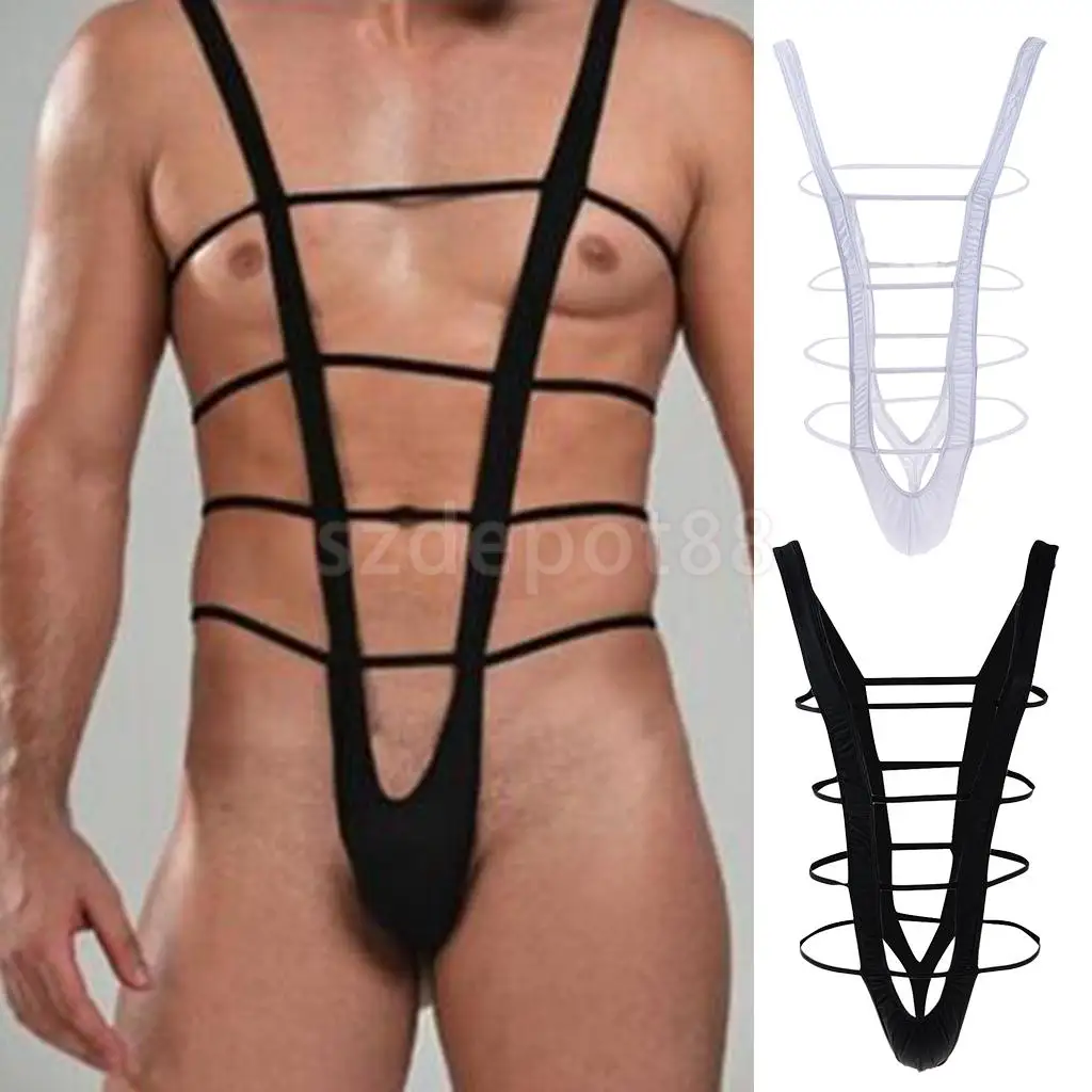 Men Sexy Pouch Thong Underwear Borat Mankini Harness Bikini Lingerie White/Black