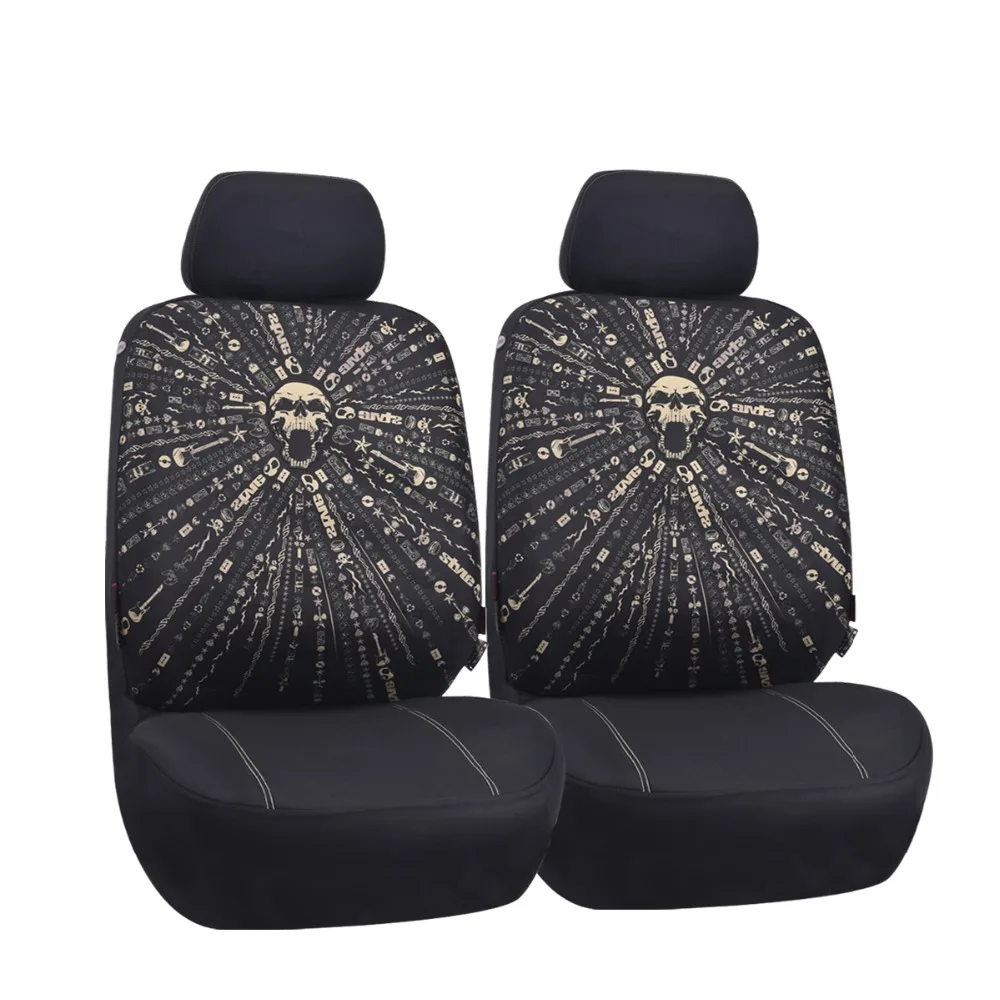 Автомобильный пропуск Череп Универсальный чехол для автомобильных сидений передние 2 крышки черный с подушкой безопасности Защитите ваш автомобиль