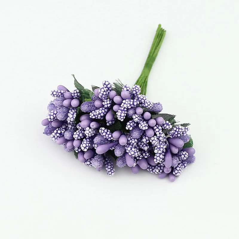 12 шт. искусственная тычинка, цветок, букет для свадебной коробки, скрапбукинг, украшение, сделай сам, венки, цветы - Цвет: Фиолетовый