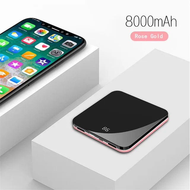 Розовый 8000 mAh Новая мода мини банк питания 2.0A Быстрая зарядка двойной USB карманное зеркало алюминиевая Быстрая зарядка Внешняя батарея - Цвет: Розовый