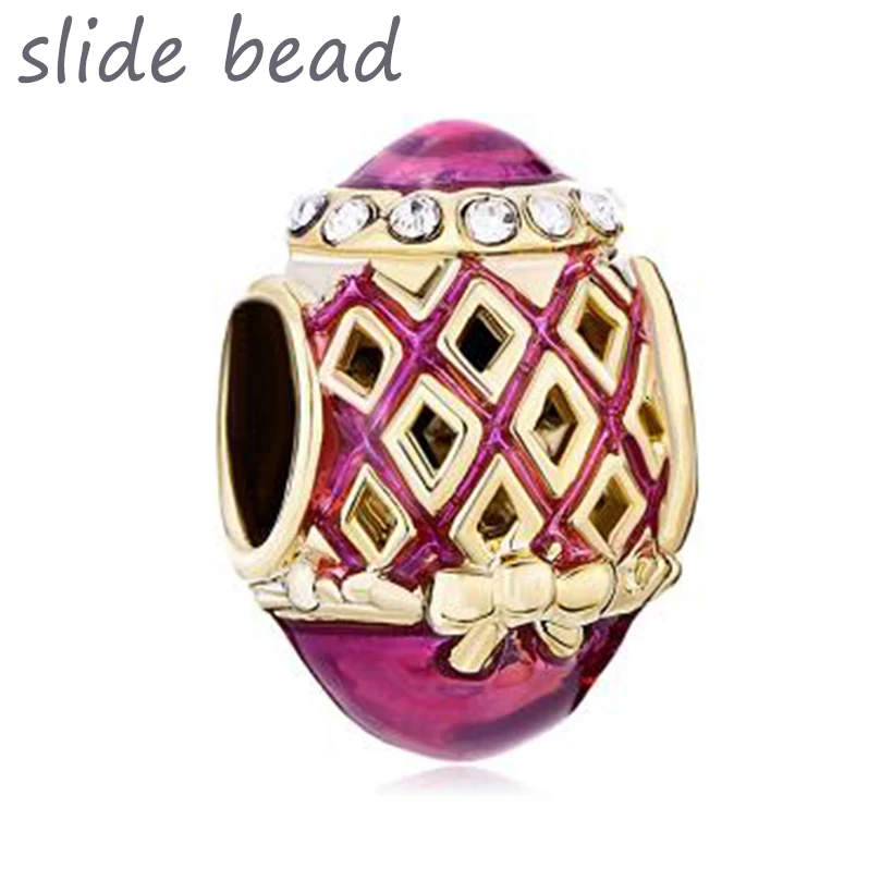 

Fit Pandora charm bracelets 22k Golden Rose Pink Drip Gum Branch Leaves Crystal Faberge Egg Beads for jewelry making
