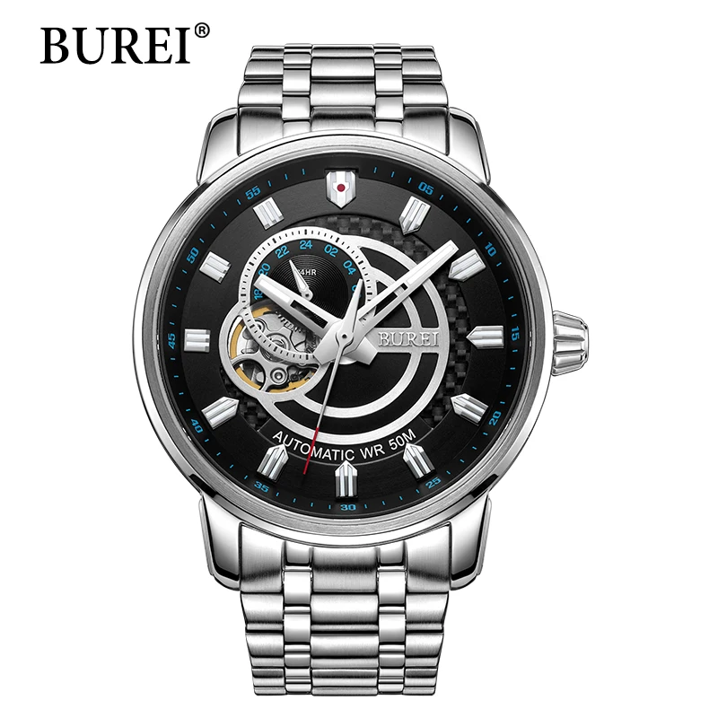 

BUREI Men Mechanical Rose Gold Watch Stainless Steel Brand New Watches Mens Tag Clock Luxury Automatic Man Wristwatches Hot Sale