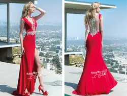 Кристалл бисер красный провечерние М платье 2018 стиль Сексуальная Иллюзия v-образным вырезом в пол длина женщина на заказ летние платья