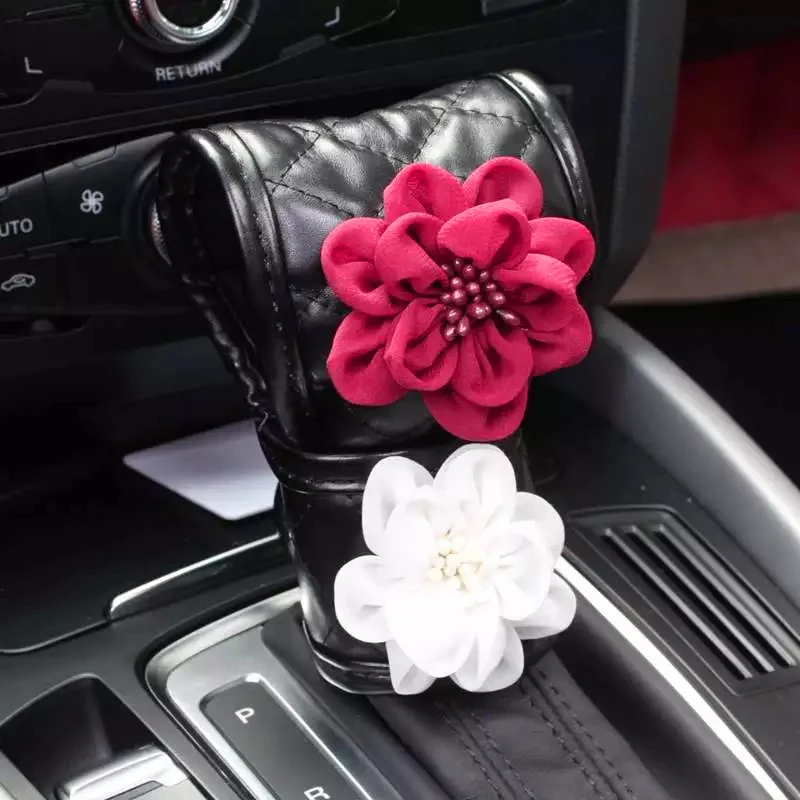 Чехол рулевого колеса автомобиля с розами, кожаная модная Автомобильная подушка для шеи и талии, универсальный автомобильный Стайлинг, подголовник, подушка для женщин - Название цвета: Gear Cover