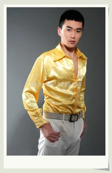 

8 colors S-3XL 2015new fashion slim fit Mens bright shirt stage clothing dance gala hosted chorus dress casual shirt long sleeve