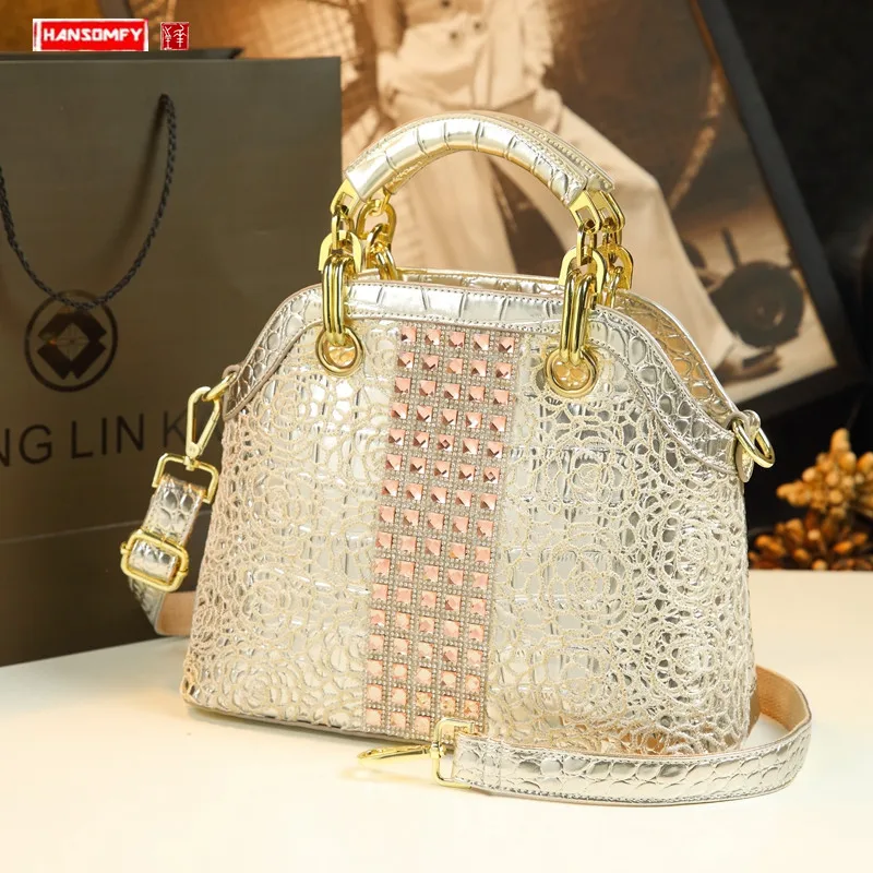

2020 Luxury fahsion diamond Women handbags leather female shoulder crossbody bag Crocodile pattern lace Messenger shell bags