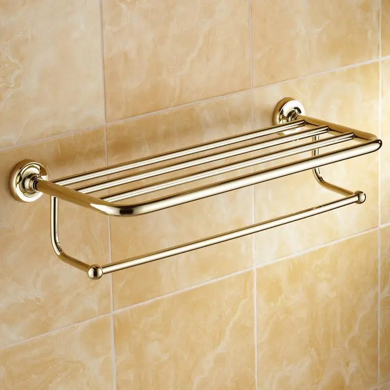 Роскошные классические полки для полотенец из золотого циркония, античные двухслойные полотенца для ванной комнаты, аксессуары для ванной комнаты Y8 - Цвет: GOLD