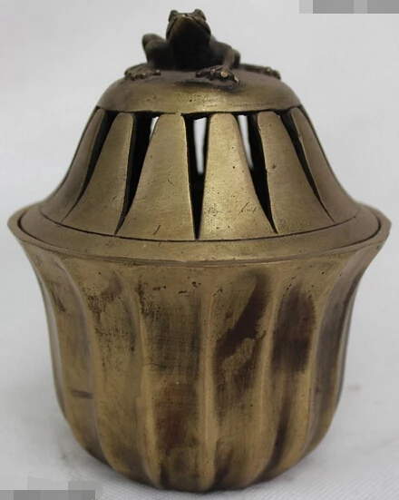 

wholesale factory 6" Chinese Dynasty Folk Bronze Lucky Lotus Flower Frog Incense Burner Censer