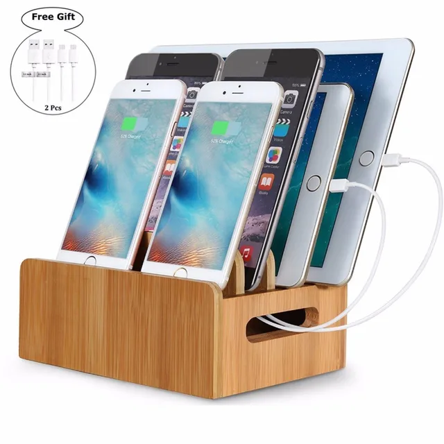 Bamboo Charging Station With Multiple Port Desktop Fast Charger Bamboo Charging Station With Multiple Port Desktop Fast Charger Usb Device Dock Stand Smartphones
