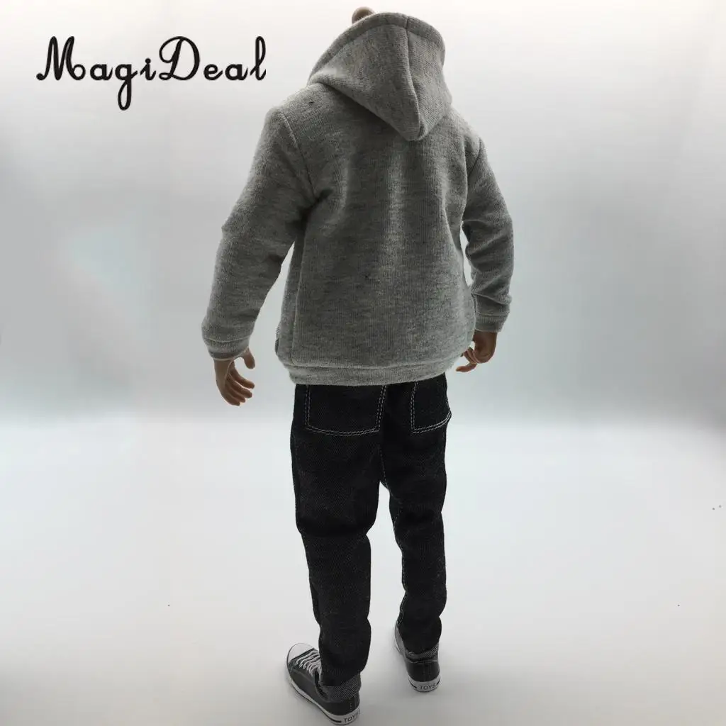 MagiDeal 1/6 Scale Mens Clothes Gray Hoodie T-shirt Jeans Belt Cap Canvas Shoes Set for 12 Inch Male Action Figures