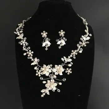 

SLBRIDAL Rhinestones Austrian Crystal Freshwater Pearls Wedding Jewelry Set Bridal Necklace Earring Set Part Jewelry Bridesmaids