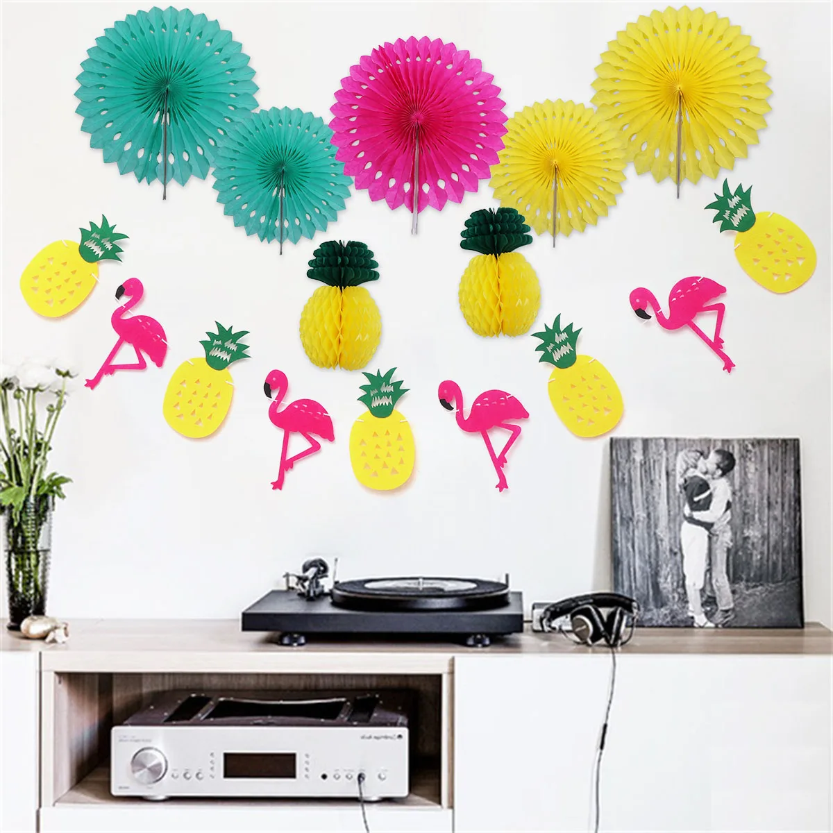 Ананасовый шар соты бумажный Веерообразный Цветок Декоративная гирлянда Фламинго Бантинг Баннер Гавайская тропическая подарки для