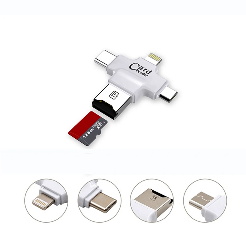 USB & Lightning TYPE C Micro (OTG) usb флеш накопитель 4 в 1 для iPhone 5/6/6S/6Plus/7/7S/7Plus/8/8Plus/X и телефонов