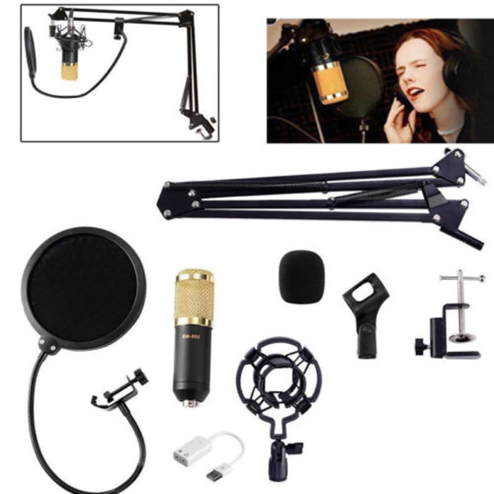

Condenser Audio 3.5mm Wired BM800 Studio Microphone Vocal Recording KTV Karaoke Microphone Mic W/Stand For Computer