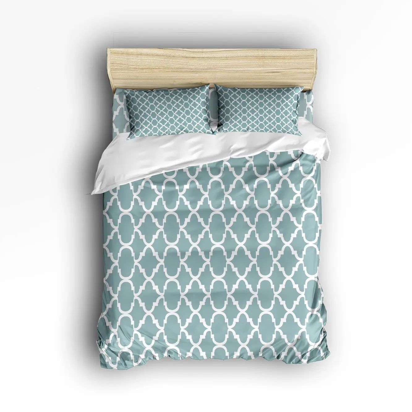 

Queen Size Bedding Set- Aqua Geometry Pattern Duvet Cover Set Bedspread for Childrens/Kids/Teens/Adults, 4 Piece