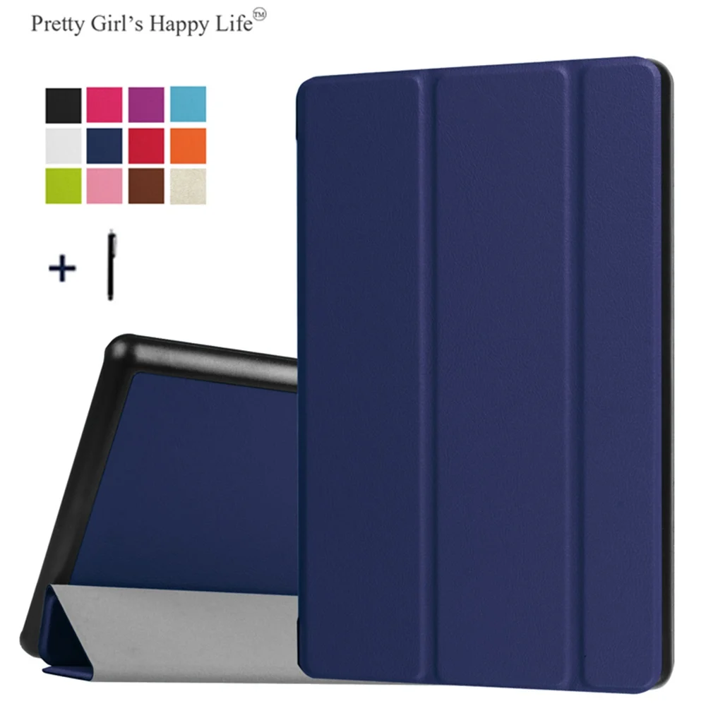 For Amazon Kindle Fire HD 8 2016 Case 3 Fold Flip Cover for Amazon Fire HD 8 2016 Tablet Leather Fundas Shell+Stylus