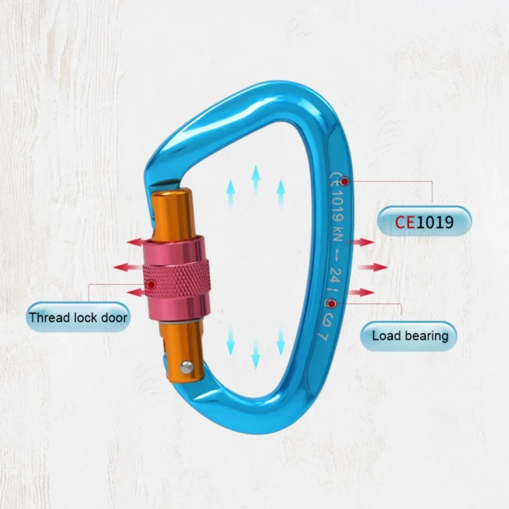 24KN تسلق الجبال رضوخ روك سلسلة حلقة التسلق D على شكل سلامة ماستر المسمار قفل مشبك إسكاليد المعدات