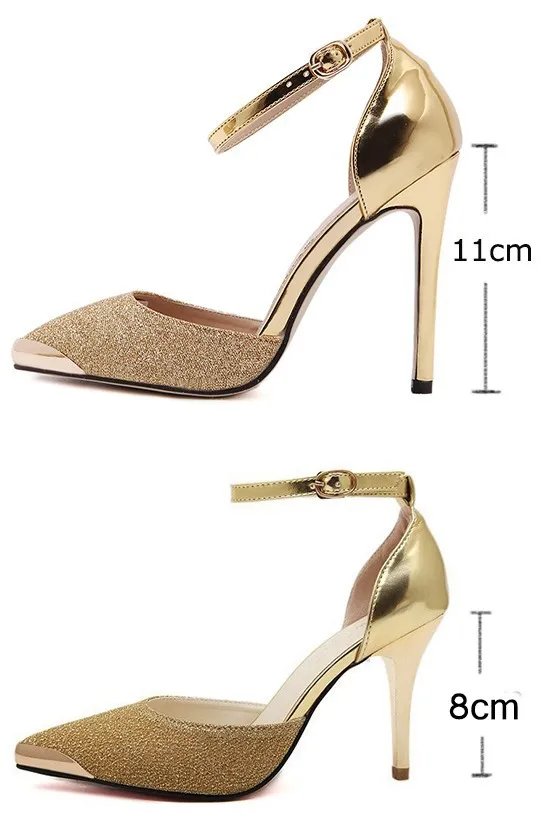 Carollabelly/женские туфли-лодочки на тонком высоком каблуке; пикантные блестящие кожаные туфли с острым носком; цвет золотистый, черный, серебристый