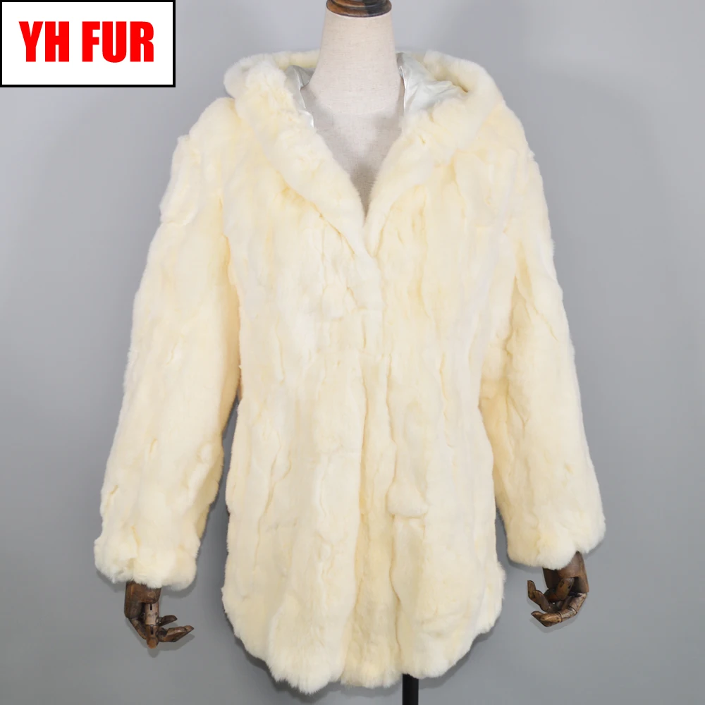 

2019 Winter Long Style Genuine Real Rex Rabbit Fur Jacket Fur Women Rex Rabbit Fur Coat Natural Rex Rabbit Fur Hooded Outwear
