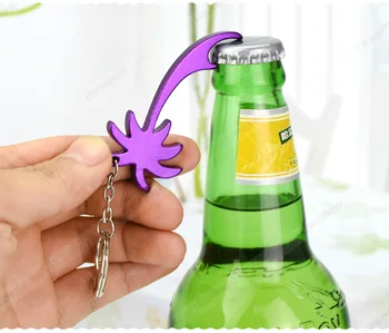 

200pcs/lot palm tree shape keychains beer can bottle opener key ring promotion gift