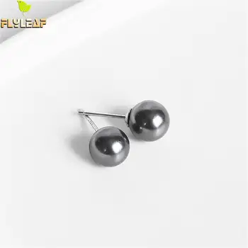

Flyleaf High Quality Noble Gray Pearl Beads 100% 925 Sterling Silver Stud Earrings For Women Tiny Earings Fashion Jewelry Fine