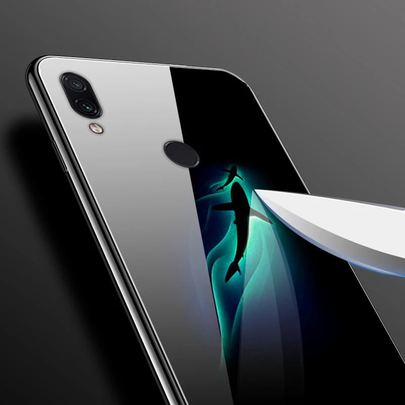 Чехол из закаленного стекла для Xiaomi Redmi Note 7 6 3 дюйма Мягкий бампер с принтом чехол