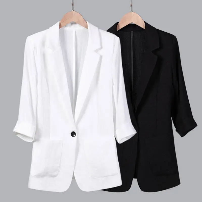 Черный Женский блейзер, плюс размер, 7XL, пиджак, женский белый блейзер, элегантная Весенняя верхняя одежда, Женский Повседневный Блейзер, пиджак, Q1289