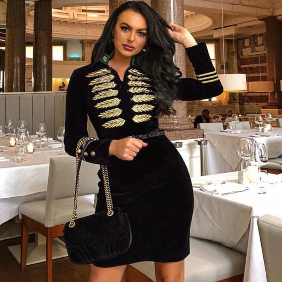 DressBird женское платье осень-зима с длинным рукавом Бандажное облегающее