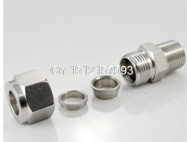 

2PCS 1/2"BSP x 3/8"(9.53mm Tube) Double Ferrule Tube Pipe Fittings Threaded Male Connector Stainless Steel SS 304 Good Quality