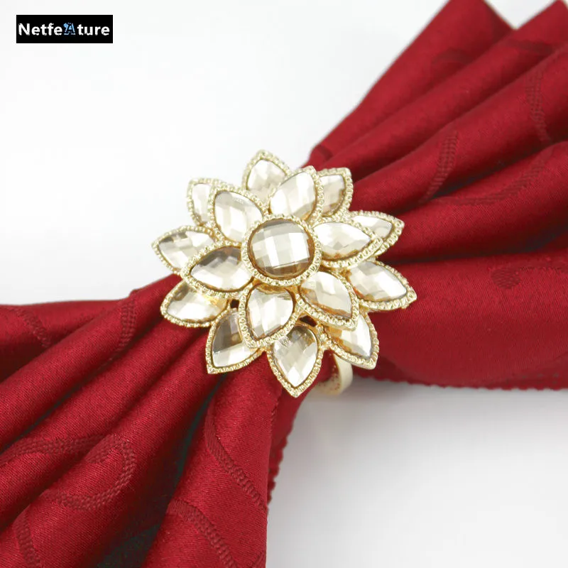 

Free Shipping Metal Crystal Napkin Rings Flower Wedding Decoration Napkin Holder Hotel Restaurant Dinner Napkin Buckle YNR3029