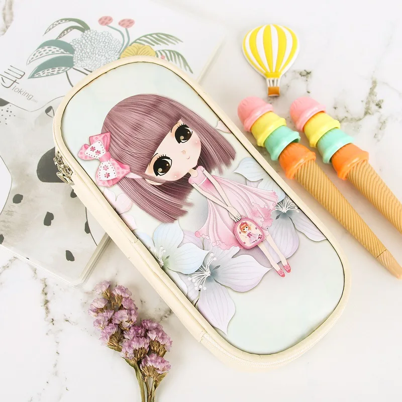 Девушка Пенал школьный принадлежности Trousse Scolaire Stylo Estuche Escolar Kalemlik Pencilcase Kalem Kutusu Estuche Box Cute - Цвет: D