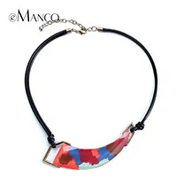 Geometric resin painted necklace black rope chokers necklaces new winter women trendy enamel statement necklace eManco - Окраска металла: multicolor golden